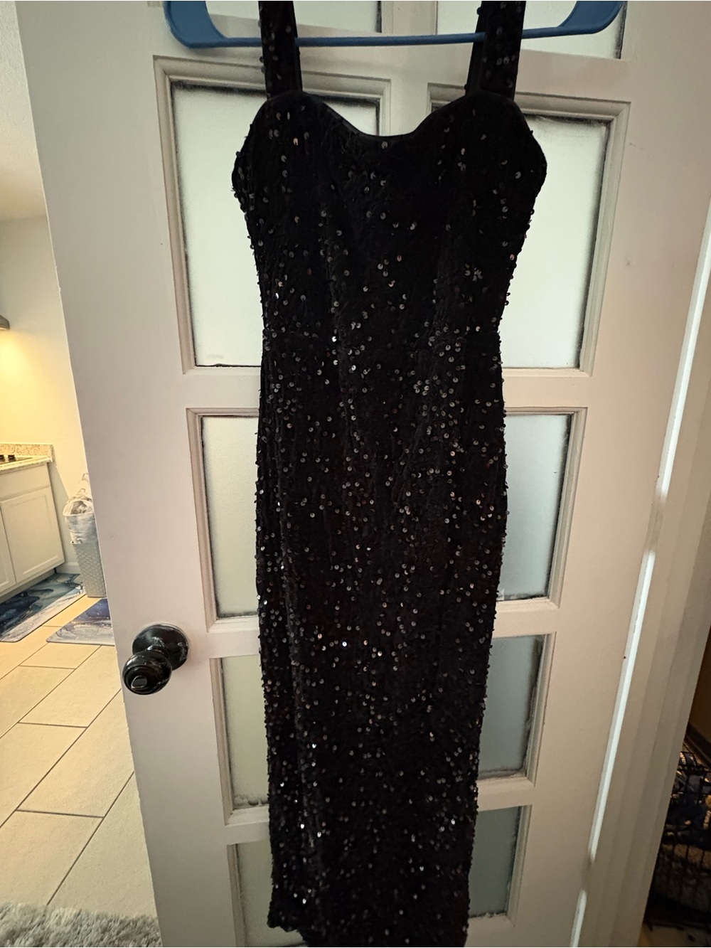 Black Sequin Strap Dress
